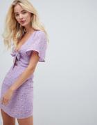 Fashion Union Plunge Front Dress In Floral - Purple