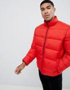 Asos Design Puffer Jacket With Funnel In Red - Red
