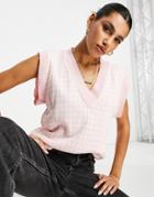 Naanaa Knitted Vest In Pink Houndstooth