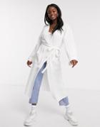 Skylar Rose Maxi Cardigan With Belted Waist In Light Knit-white