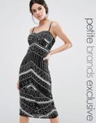 Maya Petite Basque Detail Embellished Pencil Dress - Black