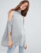 Asos Top With Cold Shoulder And High Neck - Gray