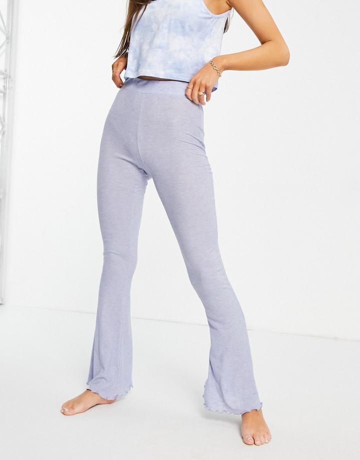 Asos Design Mix & Match Lounge Rib Flare Pant In Blue-grey