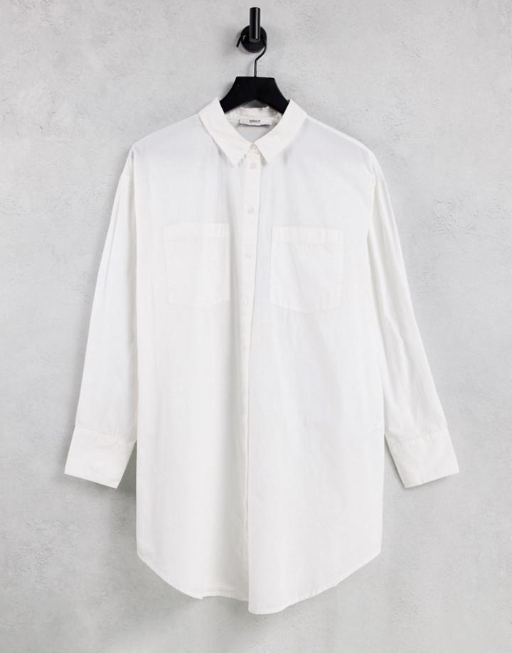 Only Longline Shirt With Open Back In White
