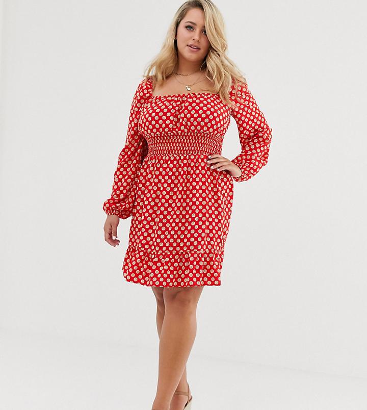 Wild Honey Plus Shirred Dress With Peplum Hem In Ditsy Floral