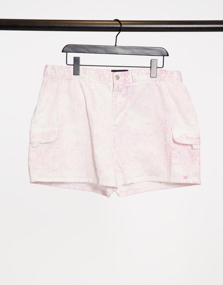 Brave Soul Aleah Tie Dye High Waist Denim Shorts-pink