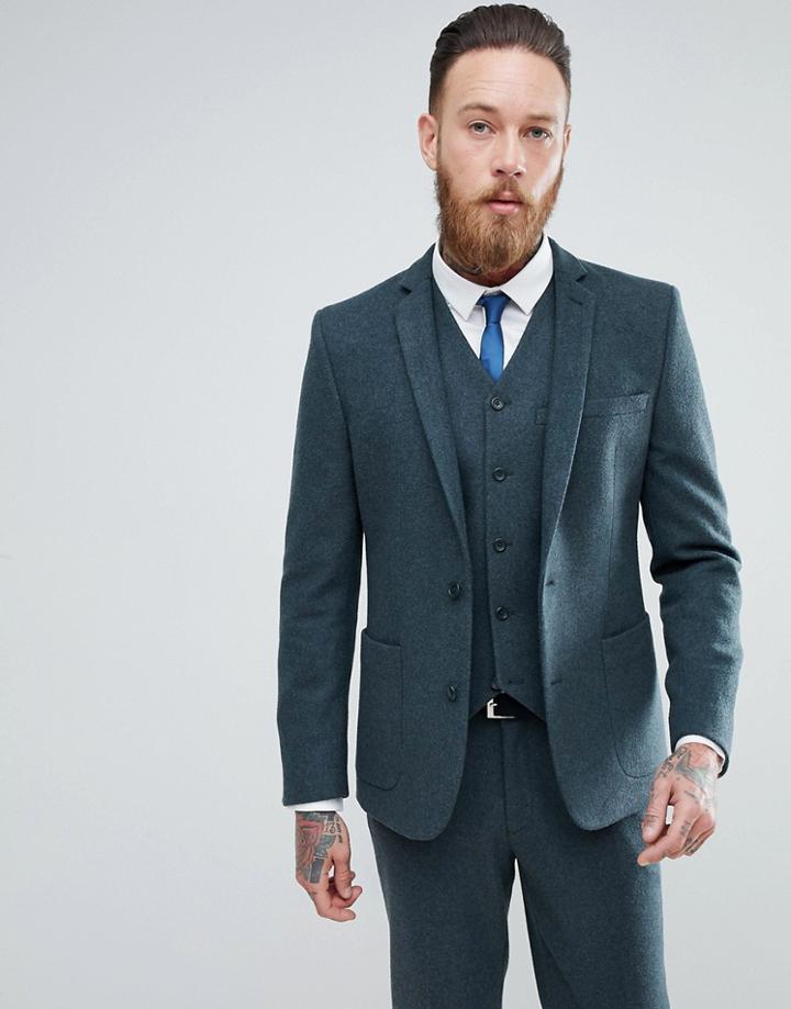 Asos Skinny Suit Jacket In Teal Green Wool Blend - Green