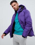 River Island Puffer Jacket With Hood In Purple - Purple