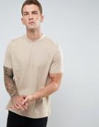 Asos Relaxed Fit T-shirt With Layered Neck In Beige - Beige