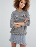 Stylenanda Gingham Top With Sequin Patches - Navy
