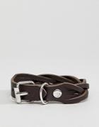 Asos Design Leather Plaited Bracelet With Buckle Fastening - Brown
