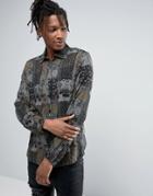 Asos Regular Fit Viscose Shirt With Vintage Print In Brown - Brown