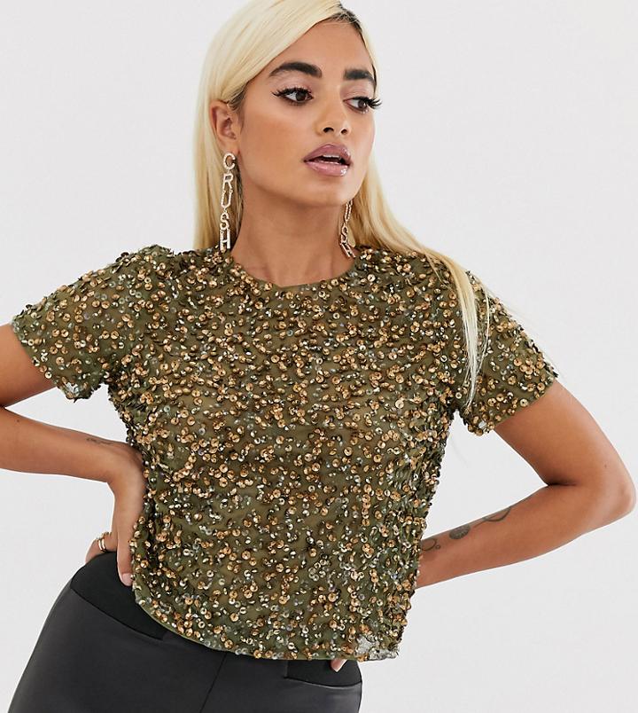 Asos Design Petite T-shirt With Sequin Embellishment