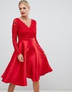 City Goddess Prom Dress With Lace Sleeves - Red