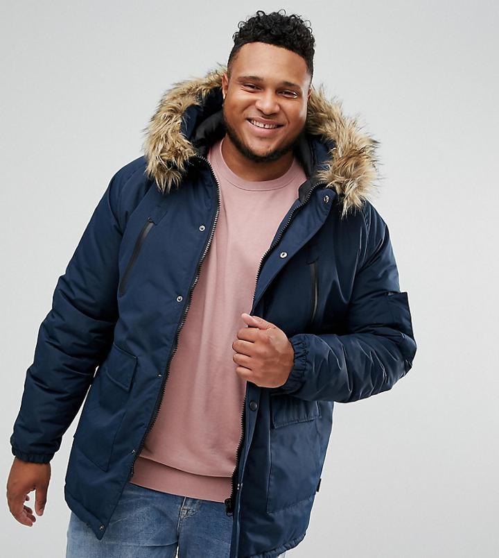 D-struct Plus Faux Fur Trimmed Parka Jacket - Navy