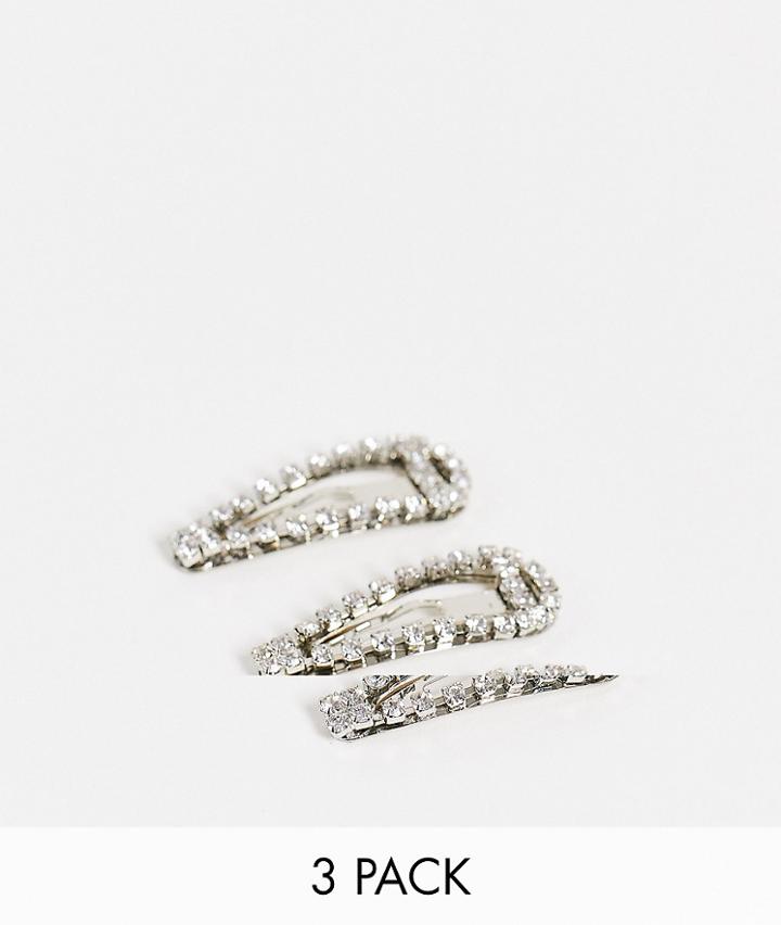 True Decandence 3-pack Crystal Hair Clips In Silver