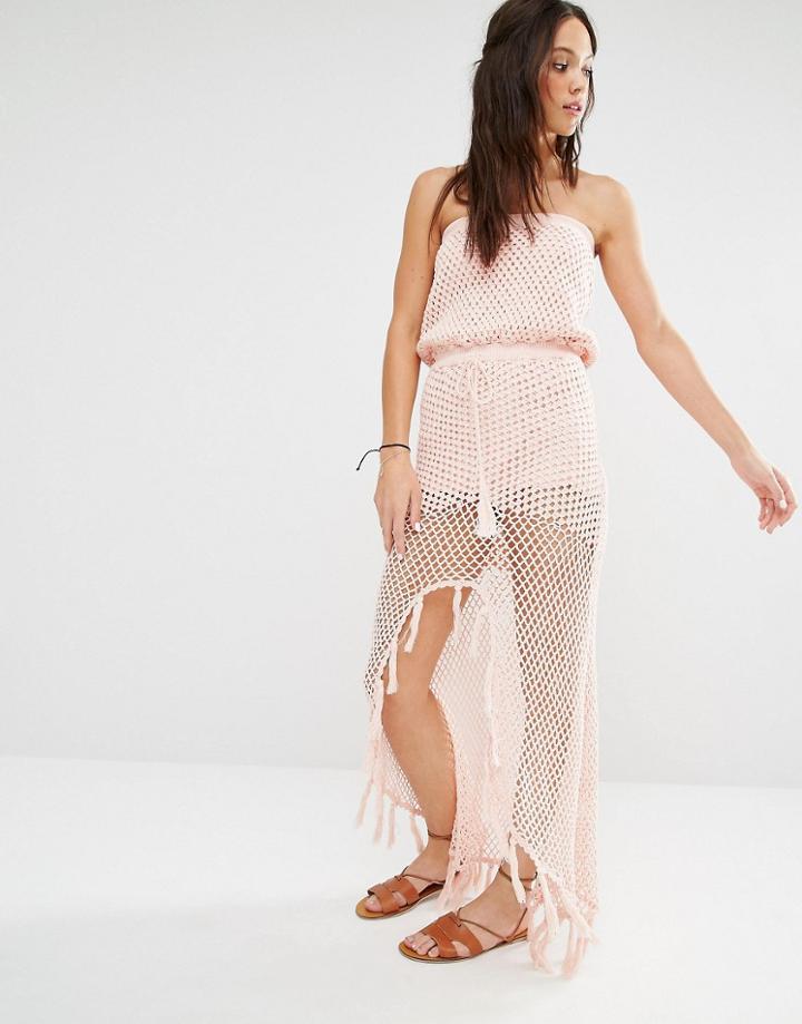 Minkpink Crochet Front Split Maxi Beach Dress - Pink