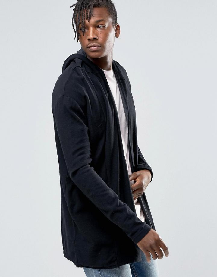 Pull & Bear Hooded Cardigan In Black - Black