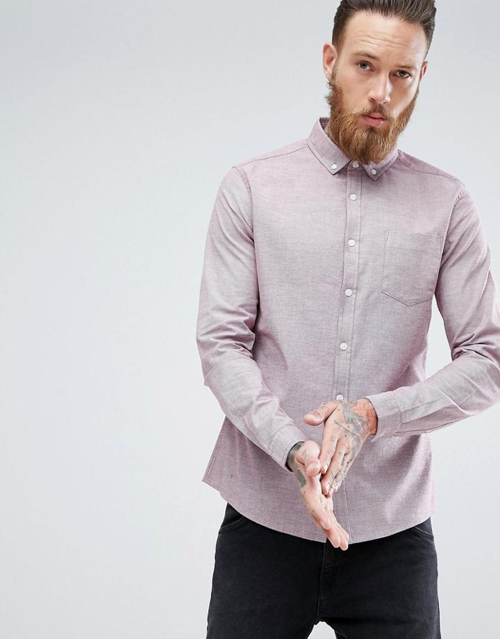 Asos Casual Slim Oxford In Burgundy - Red