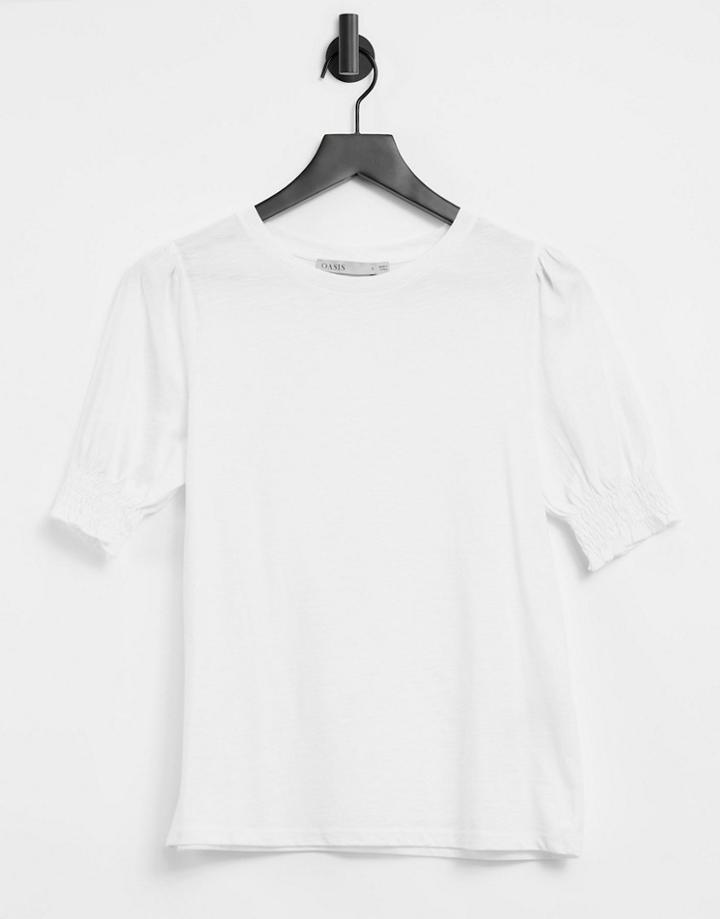 Oasis Shirred Cuff T-shirt In White