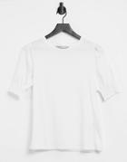 Oasis Shirred Cuff T-shirt In White