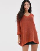 Noisy May Oversized V Neck Sweater - Brown