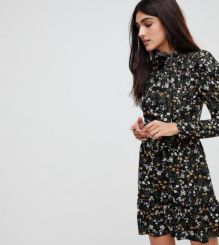 Parisian Tall High Neck Floral Printed Dress - Black