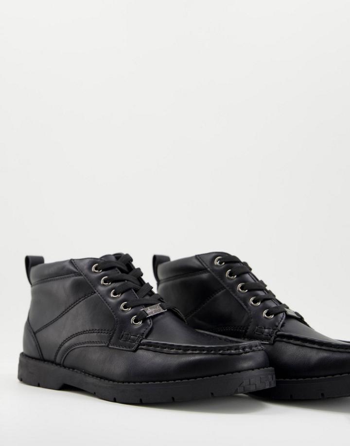 Ben Sherman Lace-up Leather Boots In Black