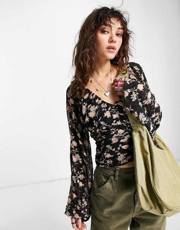 Free People New Rose Floral Blouse In Black