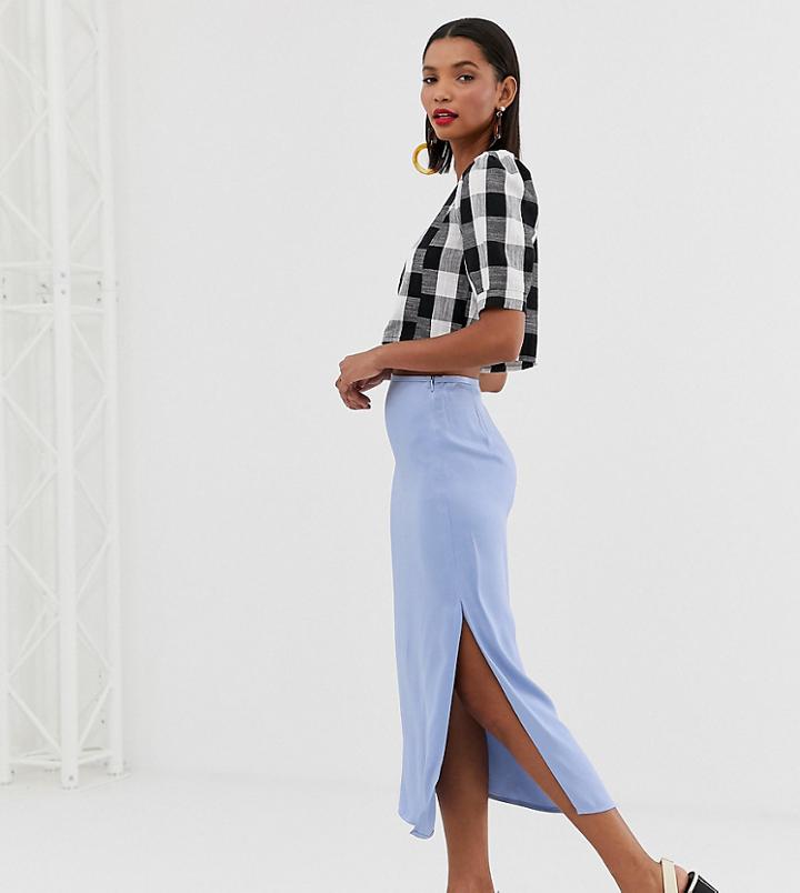 Mango Satin Midi Skirt In Blue - Blue