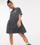 Collusion Acid Wash Smock Mini Dress With Dragon Print-gray