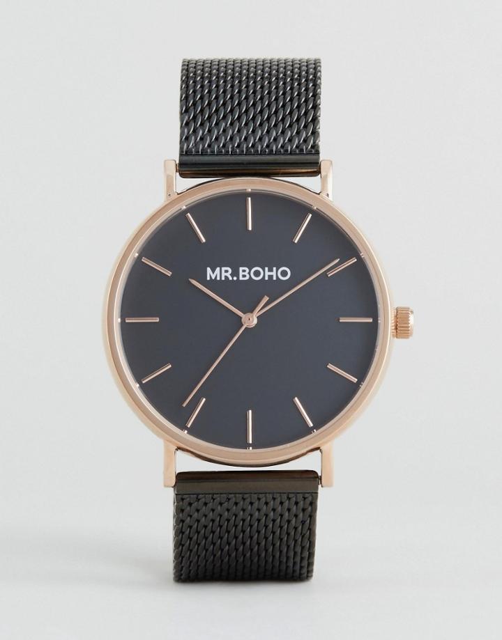 Mr Boho Mesh Strap Watch In Black And Rose Gold - Black