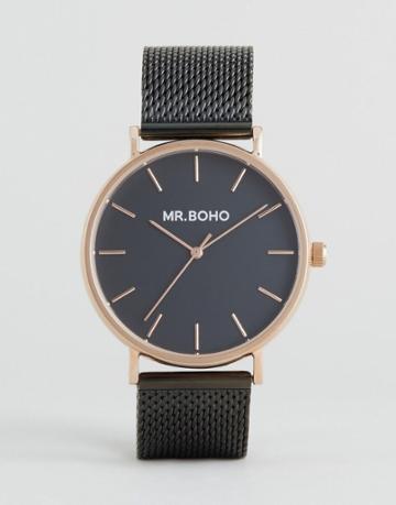 Mr Boho Mesh Strap Watch In Black And Rose Gold - Black