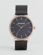Mr Boho Mesh Strap Watch In Black And Rose Gold - Black