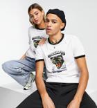 Collusion Unisex Slim Fit Ringer T-shirt With Animal Print-white