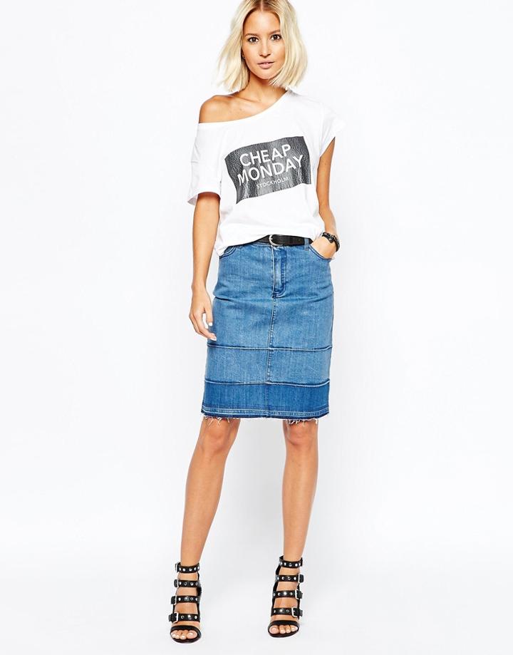 Cheap Monday Raw Edge Denim Pencil Skirt - Blue