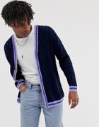 Asos Design Oversized Cardigan With Tipping - Navy