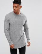 Asos Longline Long Sleeve T-shirt In Twisted Interest Rib With Curved Hem - Gray