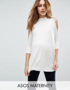 Asos Maternity Top With Cold Shoulder And High Neck - White