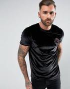 Asos Standard T-shirt In Velour With Rose Embroidery - Black
