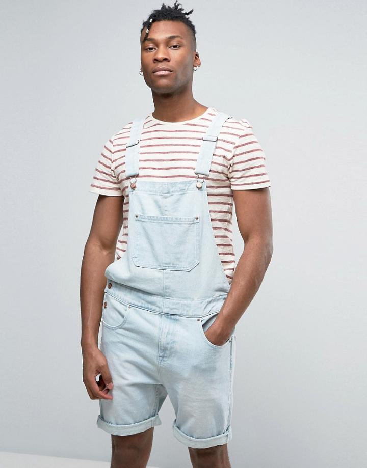 Asos Short Overall In Light Wash - Blue