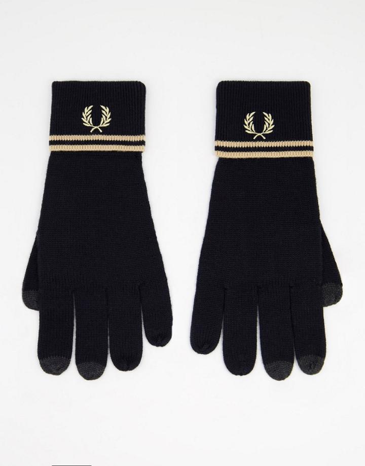 Fred Perry Twin Tipped Merino Wool Gloves In Black/gold
