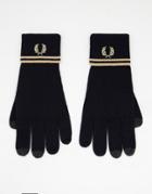 Fred Perry Twin Tipped Merino Wool Gloves In Black/gold