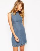 Sister Jane Twilight Warrior Dress In Soft Touch With Eyelet Detail - Blue