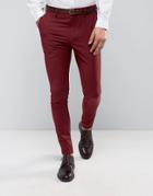 Selected Homme Super Skinny Suit Pants In Burgundy - Red