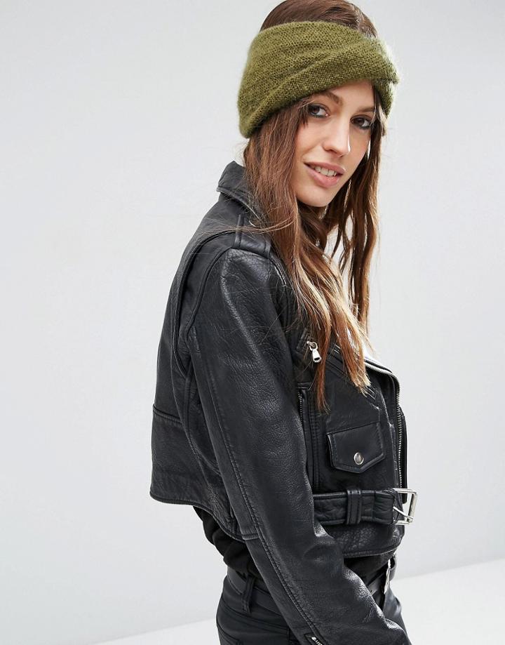 Asos Mohair Mix Twist Front Headband - Green