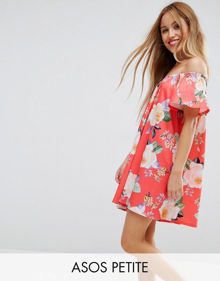 Asos Petite Off Shoulder Sundress In Floral Print - Multi