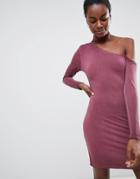 Nytt Olivia Choker Neck One Sleeved Bodycon Dress - Purple