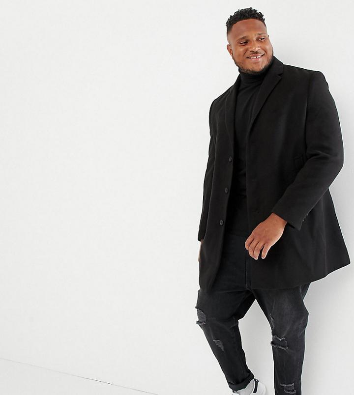 New Look Plus Overcoat In Black - Black