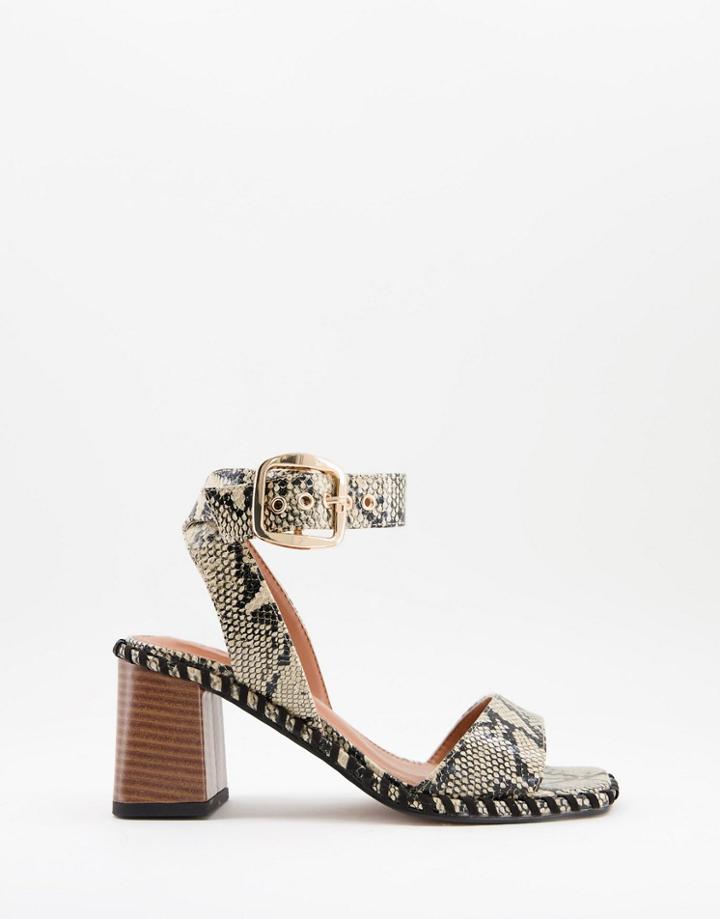 Asos Design Harvest Block Heeled Mid Sandals In Snake-multi